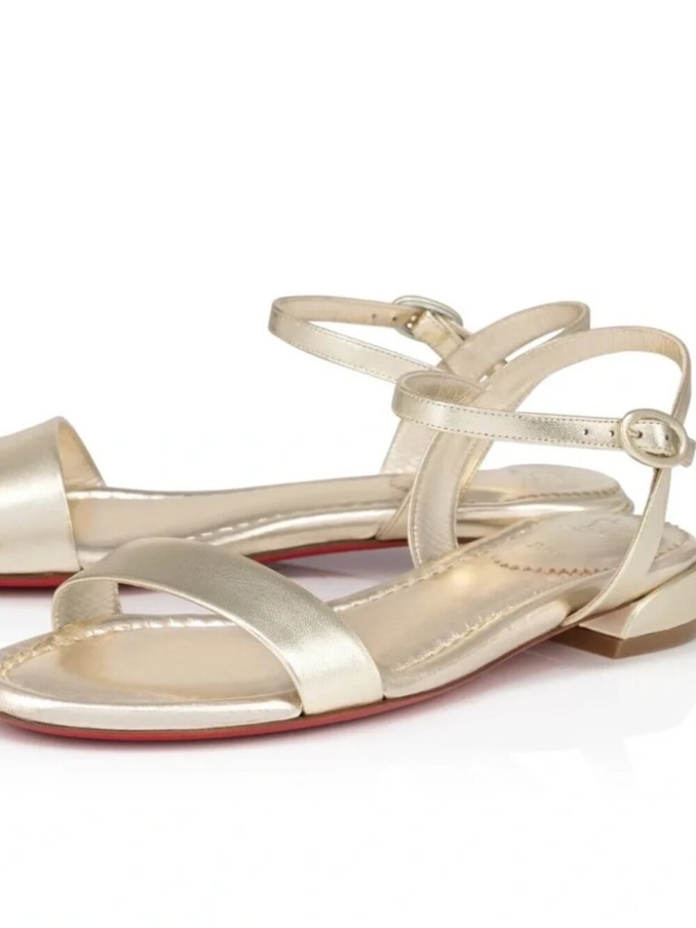 $895 Christian Louboutin SWEET JANE SANDAL FLAT Metallic Leather Shoes Gold 39.5